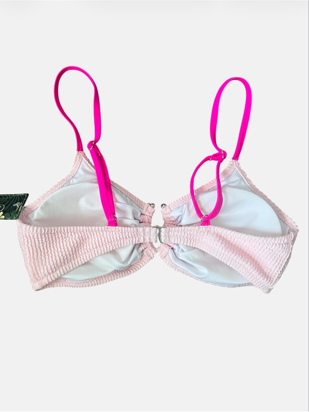 Women's Cheeky Pink Textured High Cut Tie-Side Bikini with Hot Pink Straps - Picture 6 of 13